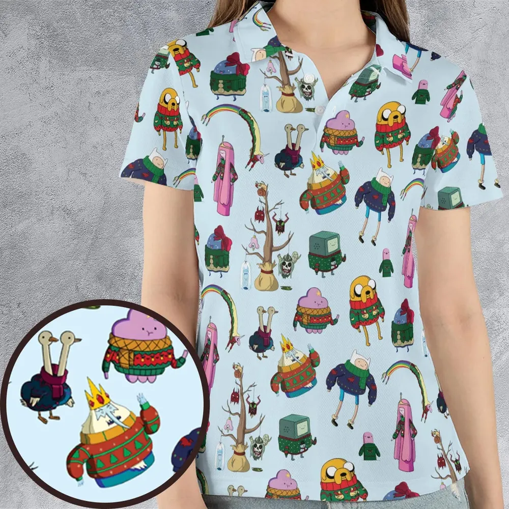 Ugly Sweater Adventure Time AOP Men/Women Polo Shirt - 4