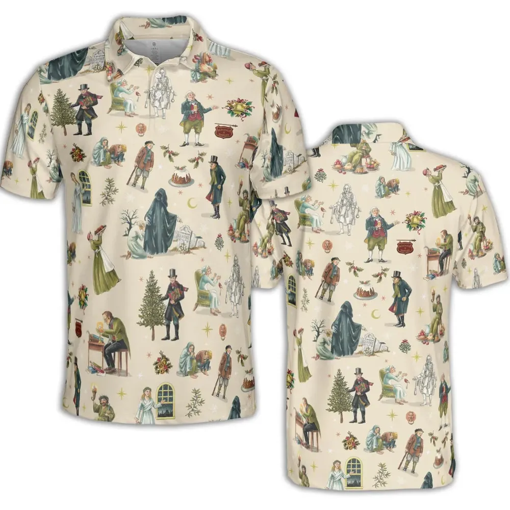 A Christmas Carol Characters Pattern AOP Men/Women Polo Shirt - 2