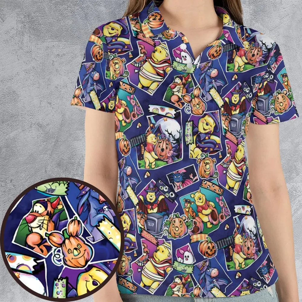 Pooh Bear Halloween AOP Men/Women Polo Shirt - 4