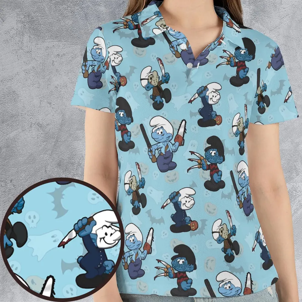 Horror Smurfs AOP Men/Women Polo Shirt - 4