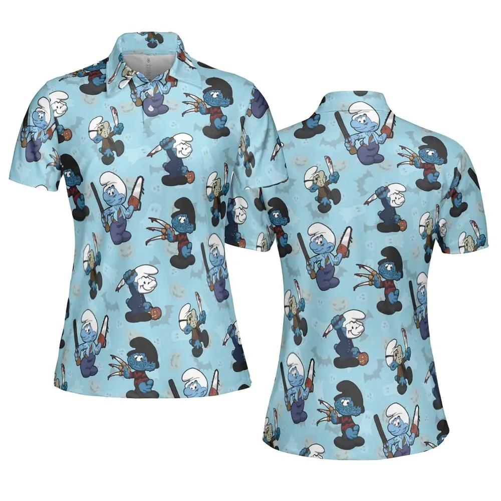 Horror Smurfs AOP Men/Women Polo Shirt - 5