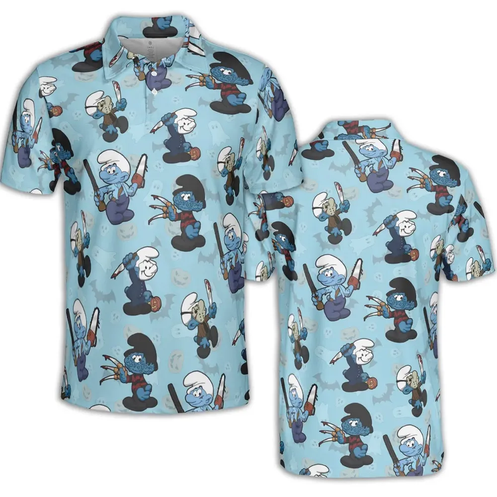 Horror Smurfs AOP Men/Women Polo Shirt - 2