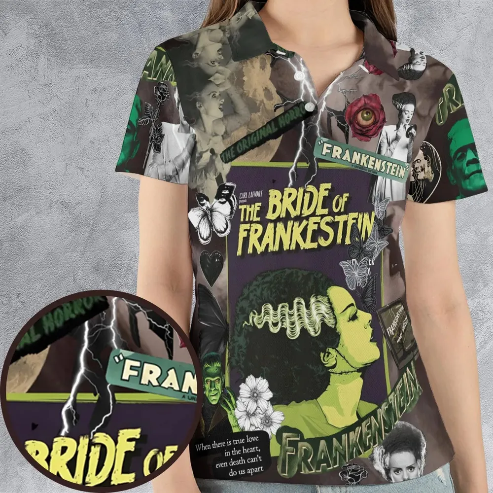 Vintage Bride Of Frankenstein AOP Men/Women Polo Shirt - 4