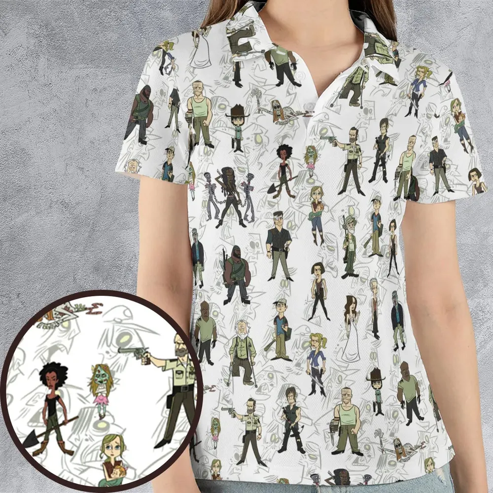 The Walking Dead Characters as Cartoons AOP Men/Women Polo Shirt - 4