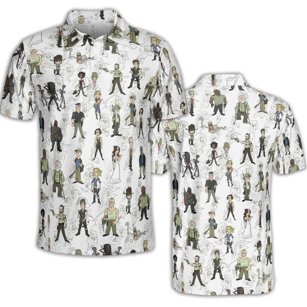 The Walking Dead Characters as Cartoons AOP Men/Women Polo Shirt - 2