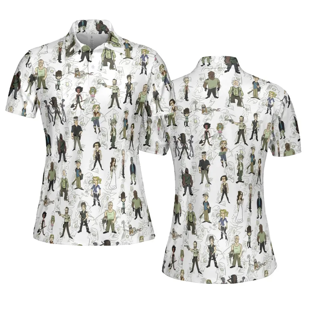 The Walking Dead Characters as Cartoons AOP Men/Women Polo Shirt - 5