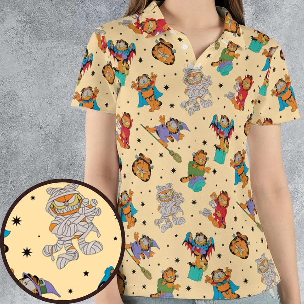 Nostalgic Cat Garfield's Halloween Adventure AOP Men/Women Polo Shirt - 4
