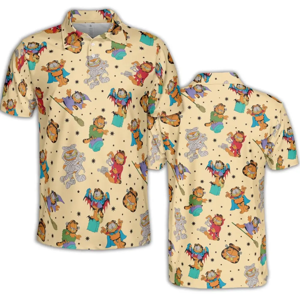 Nostalgic Cat Garfield's Halloween Adventure AOP Men/Women Polo Shirt - 2