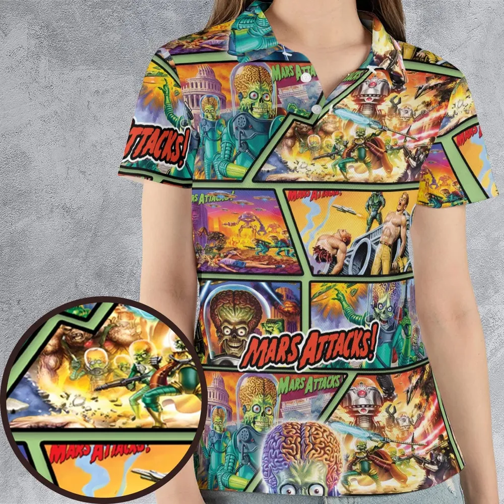 Ack! Ack! Ack! Mars Attacks AOP Men/Women Polo Shirt - 4