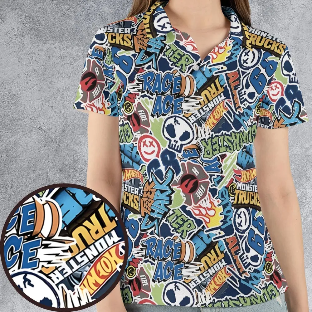 Hot Wheels Monster Trucks Logos AOP Men/Women Polo Shirt - 4