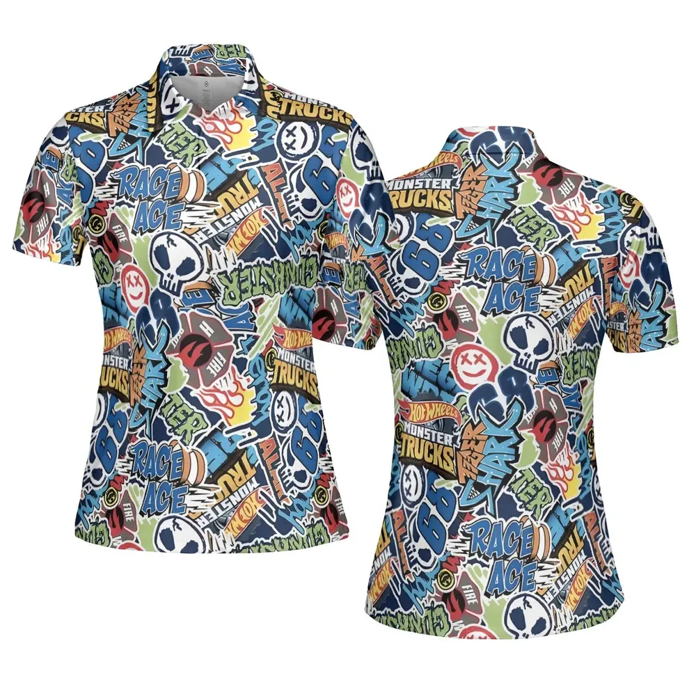 Hot Wheels Monster Trucks Logos AOP Men/Women Polo Shirt - 5