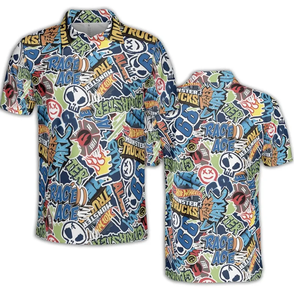 Hot Wheels Monster Trucks Logos AOP Men/Women Polo Shirt - 2