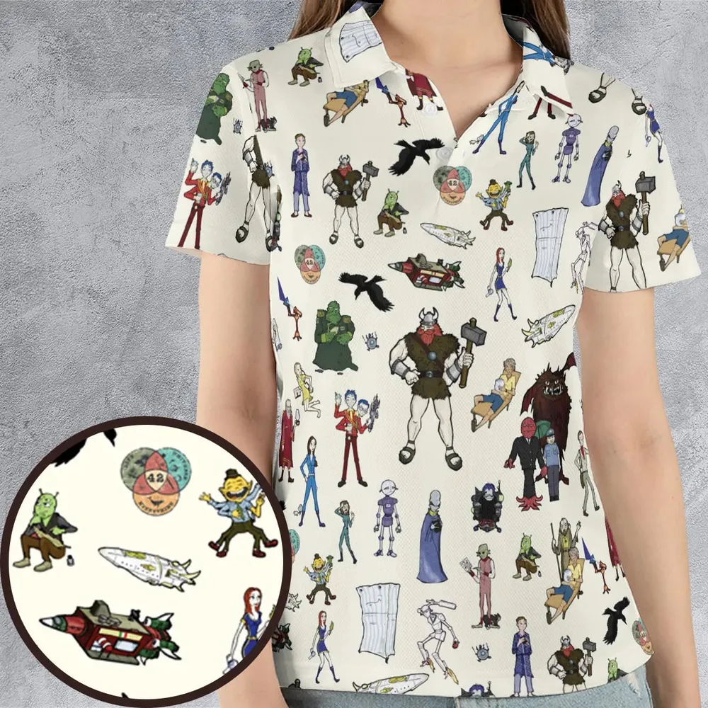 Don't Panic The Hitchhiker's Guide to the Galaxy AOP Men/Women Polo Shirt - 4