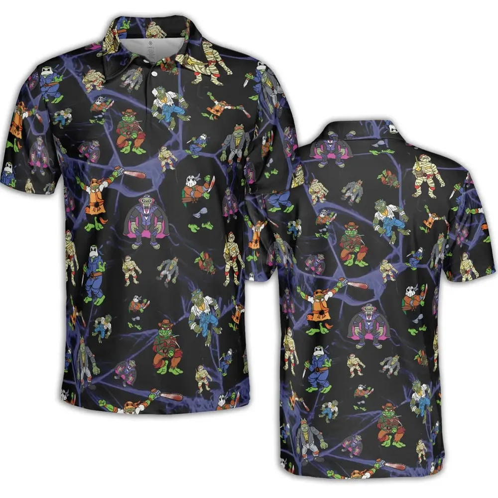 TMNT Universal Monsters And Sewer Slasher Toys AOP Men/Women Polo Shirt - 2