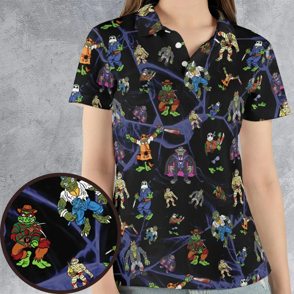 TMNT Universal Monsters And Sewer Slasher Toys AOP Men/Women Polo Shirt - 4