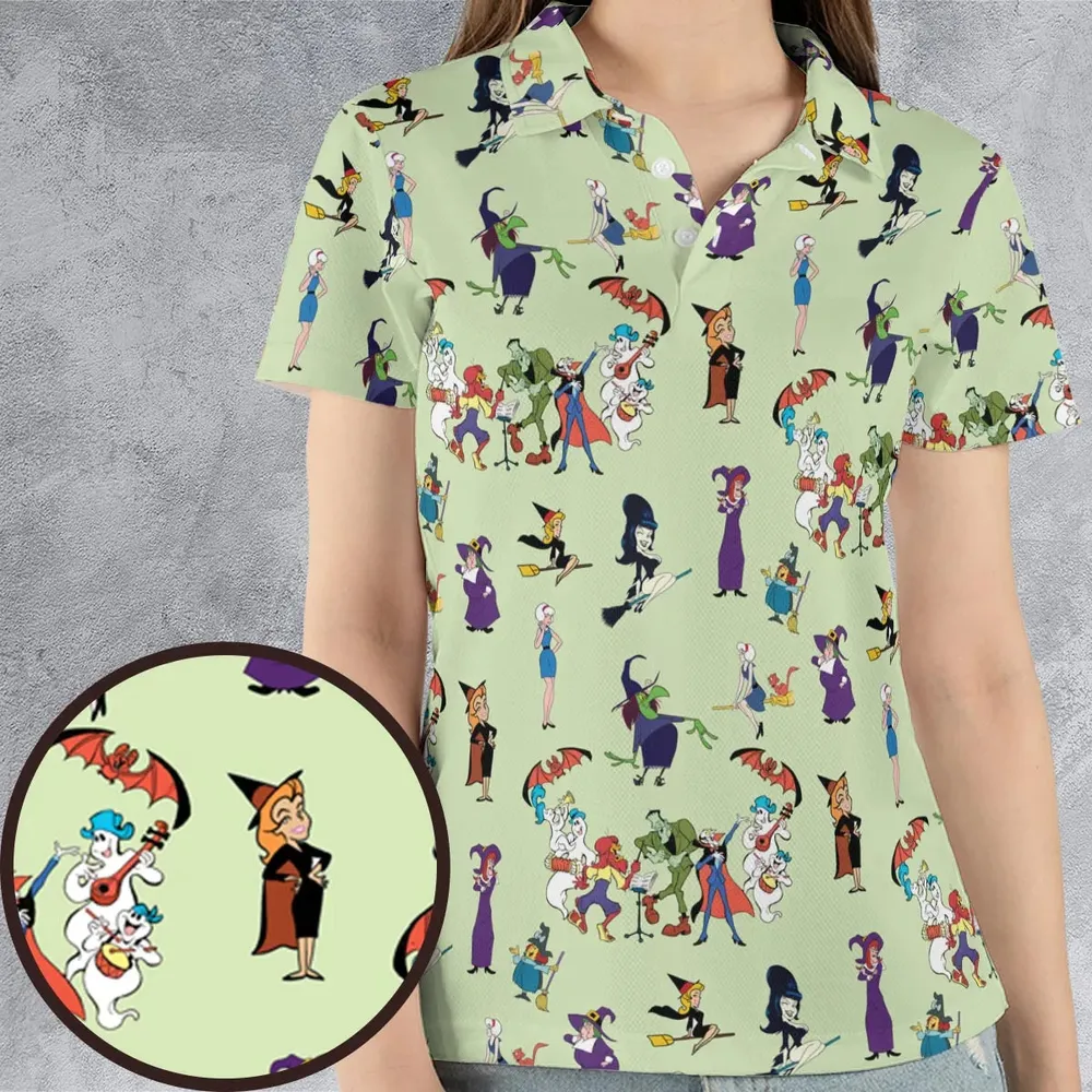 70s Witches Cartoon Characters AOP Men/Women Polo Shirt - 4