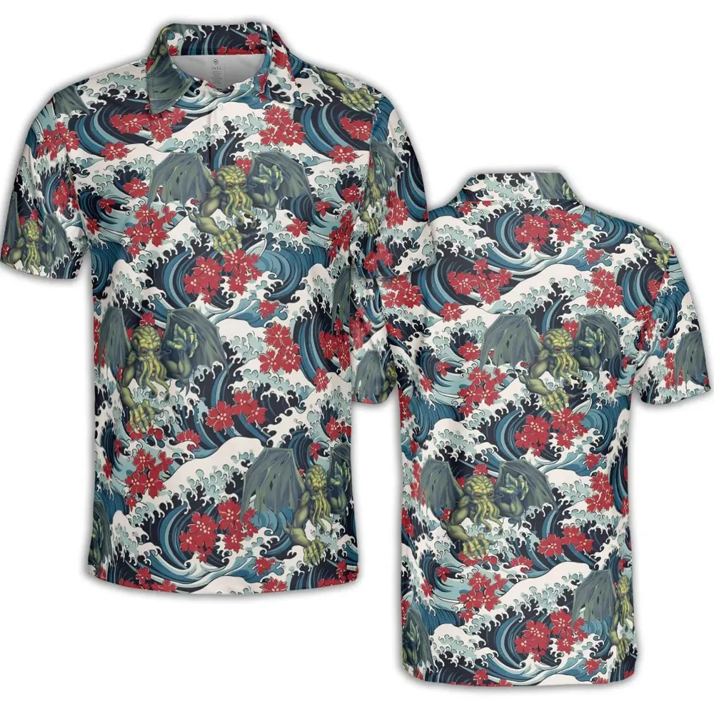 Great Waves Cthulhu AOP Men/Women Polo Shirt - 2