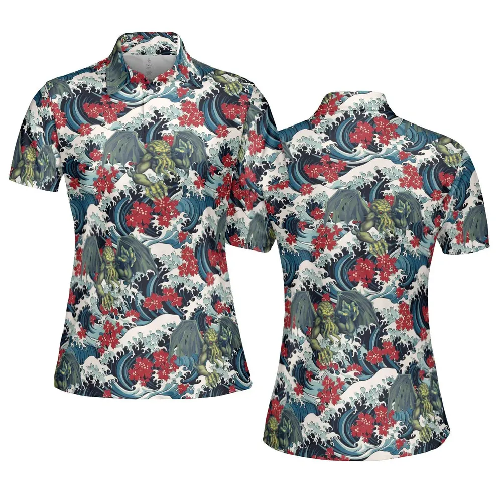 Great Waves Cthulhu AOP Men/Women Polo Shirt - 5