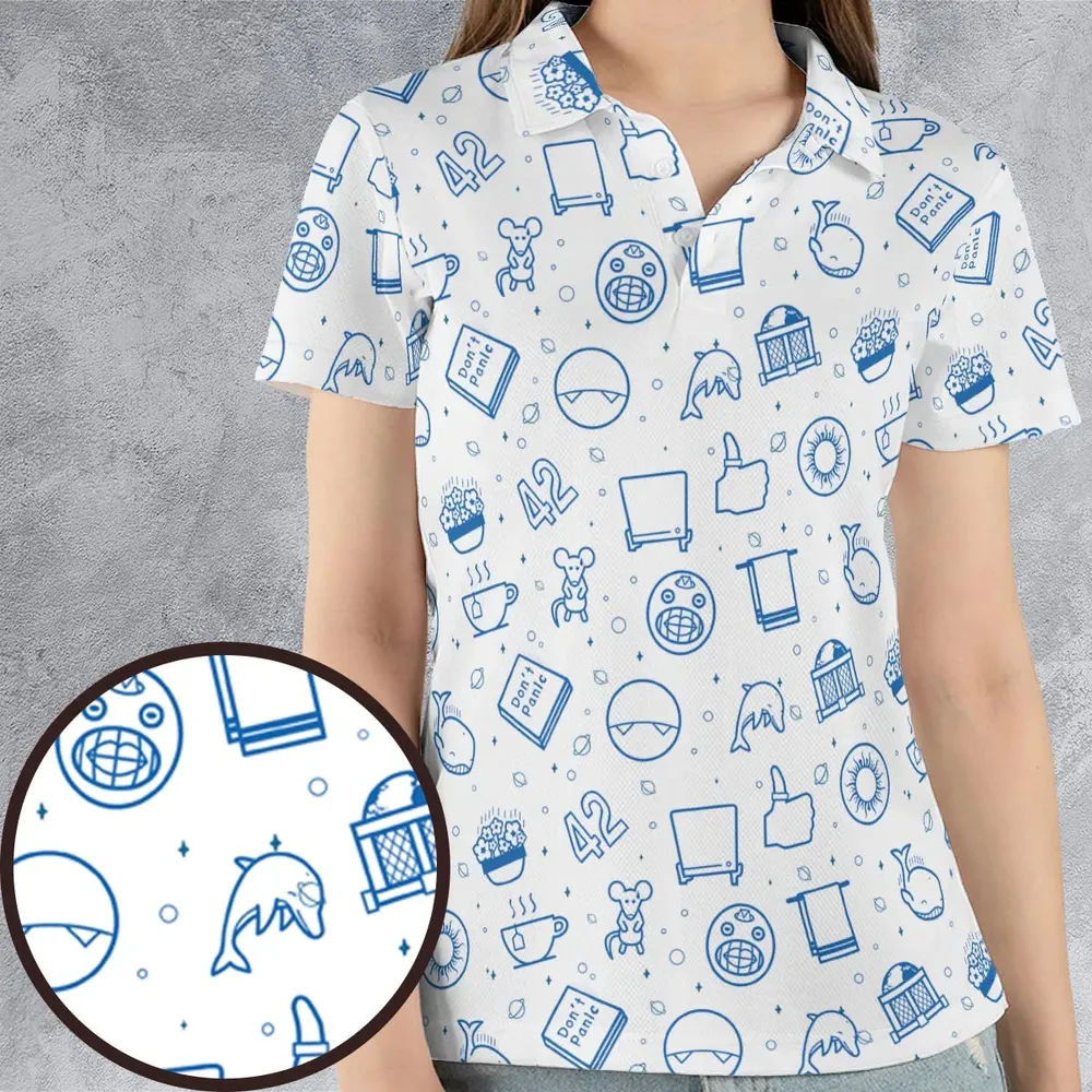 Don't Panic Life 42 The Hitchhiker's Guide to the Galaxy AOP Men/Women Polo Shirt - 4