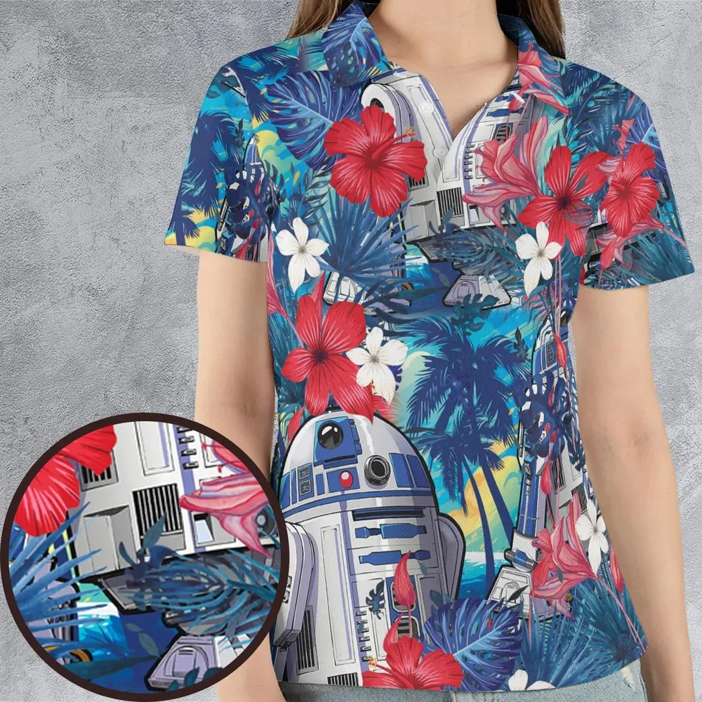 Summer Vacation R2 D2 Tropical AOP Men/Women Polo Shirt - 4