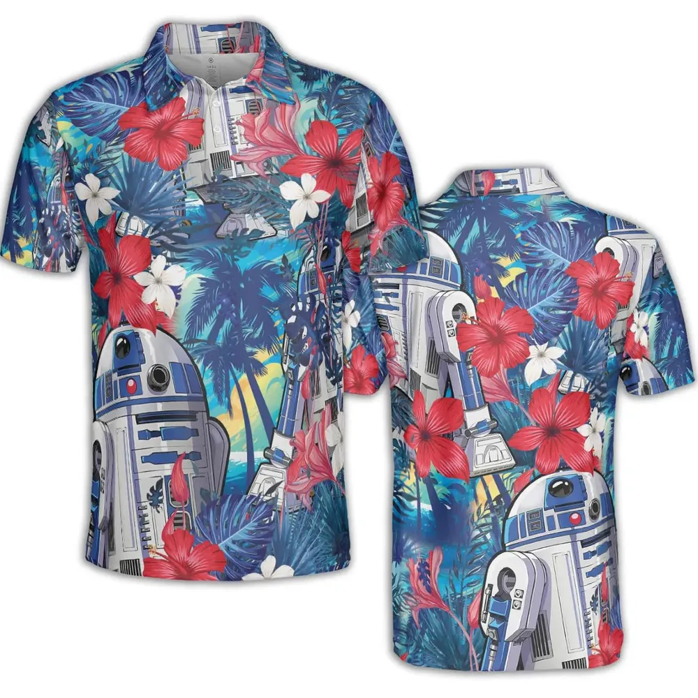 Summer Vacation R2 D2 Tropical AOP Men/Women Polo Shirt - 2