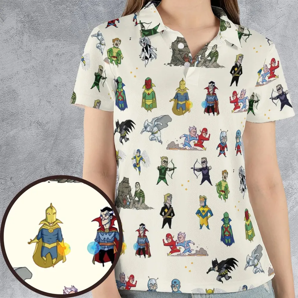 Chillin' and Battle Marvel vs DCU AOP Men/Women Polo Shirt - 4