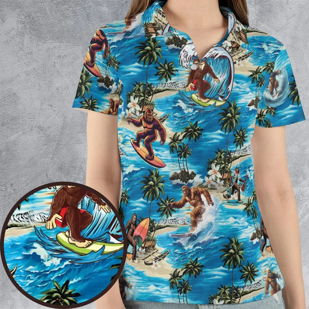 Bigfoot Surfing Summer Vibes AOP Men/Women Polo Shirt - 4