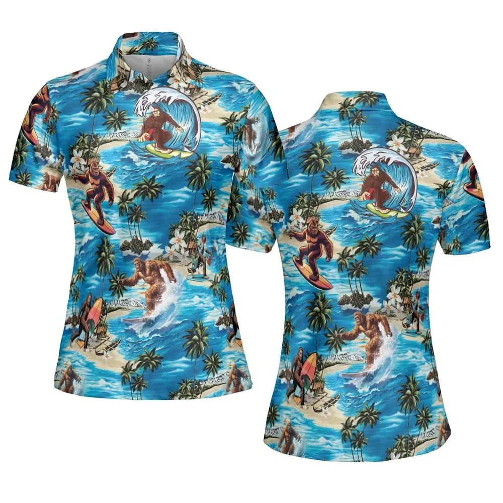 Bigfoot Surfing Summer Vibes AOP Men/Women Polo Shirt - 5