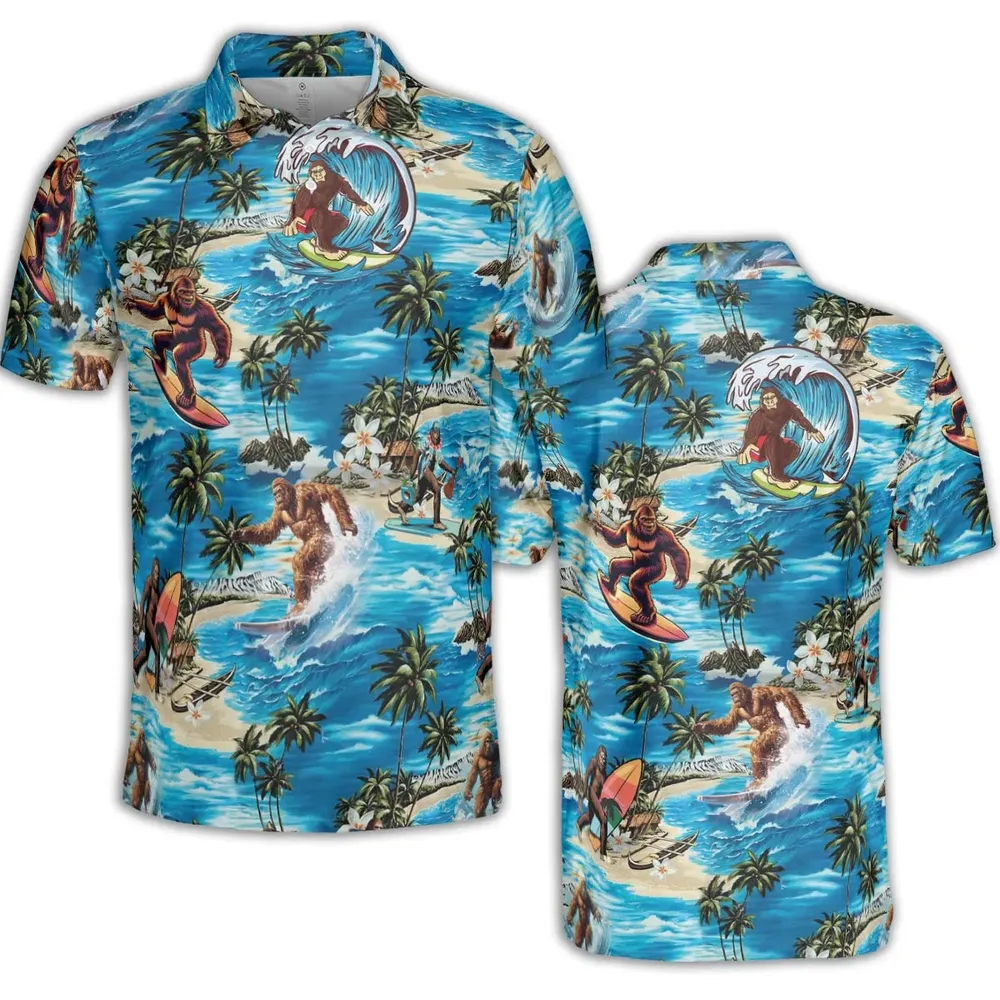 Bigfoot Surfing Summer Vibes AOP Men/Women Polo Shirt - 2