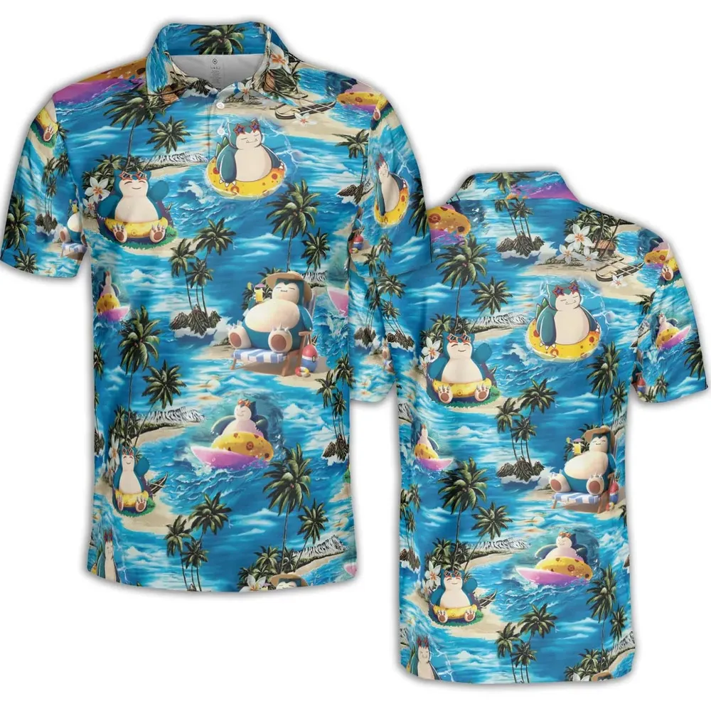 Snorlax Surfing Summer Vibes AOP Men/Women Polo Shirt - 2
