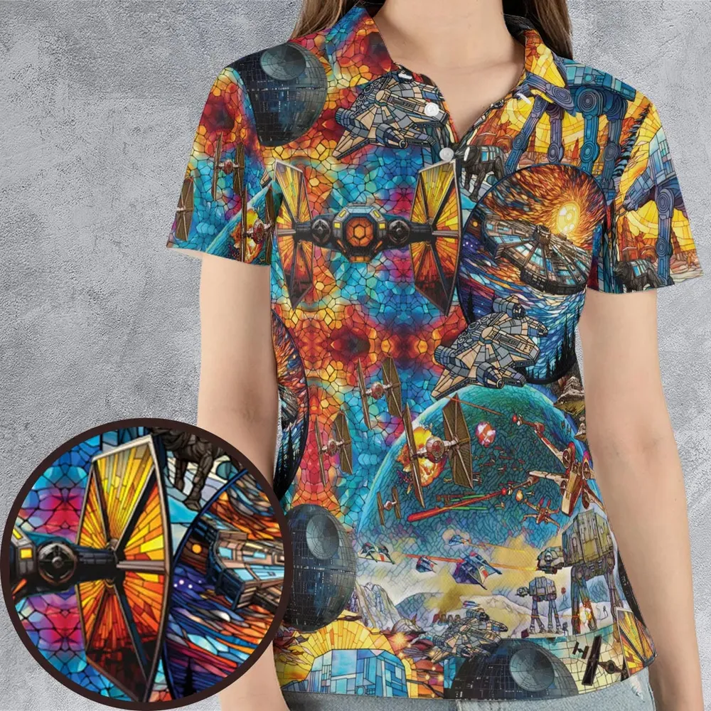 Spaceships Death Star Suncatcher Glass AOP Men/Women Polo Shirt - 4