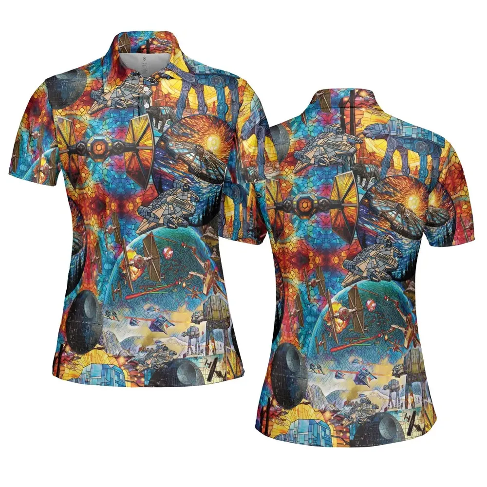 Spaceships Death Star Suncatcher Glass AOP Men/Women Polo Shirt - 5