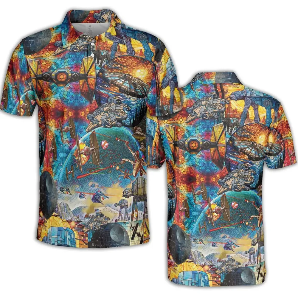 Spaceships Death Star Suncatcher Glass AOP Men/Women Polo Shirt - 2