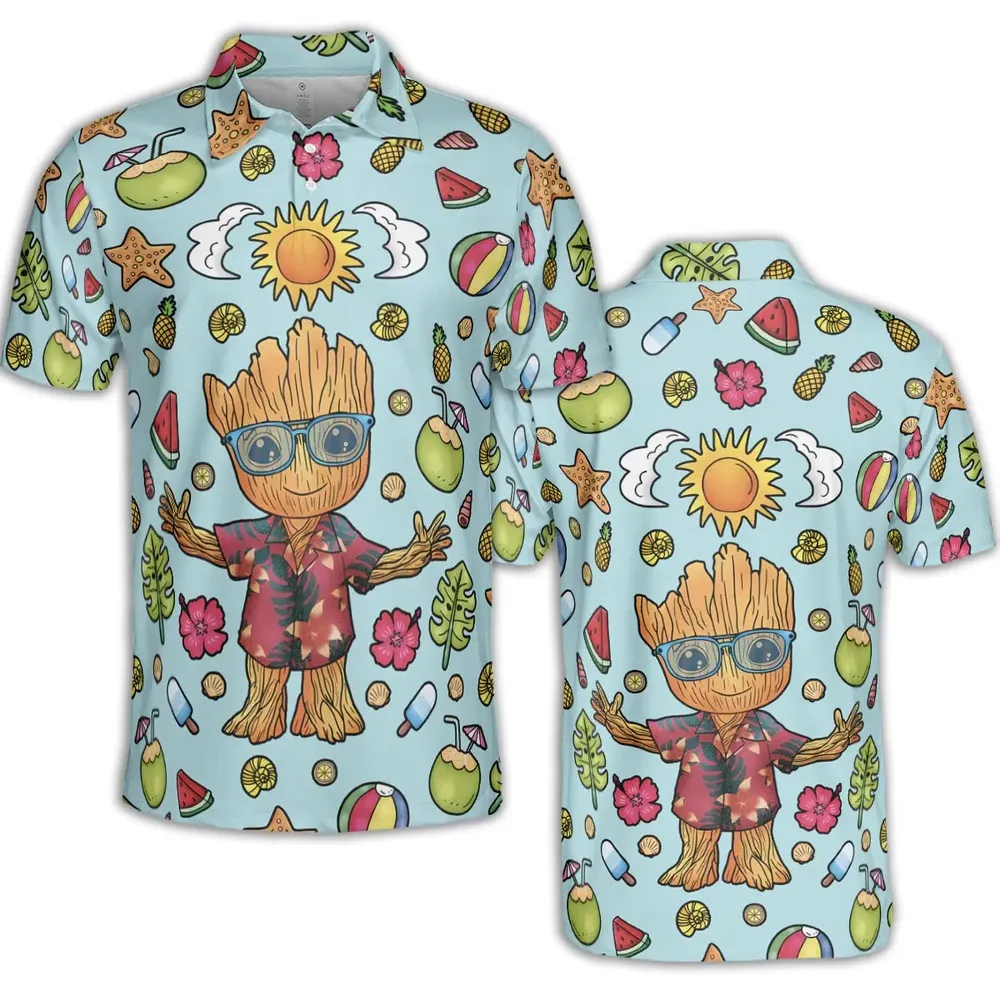 Summer Galaxy Groot AOP Men/Women Polo Shirt - 2