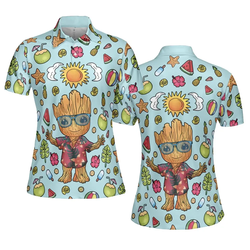 Summer Galaxy Groot AOP Men/Women Polo Shirt - 5