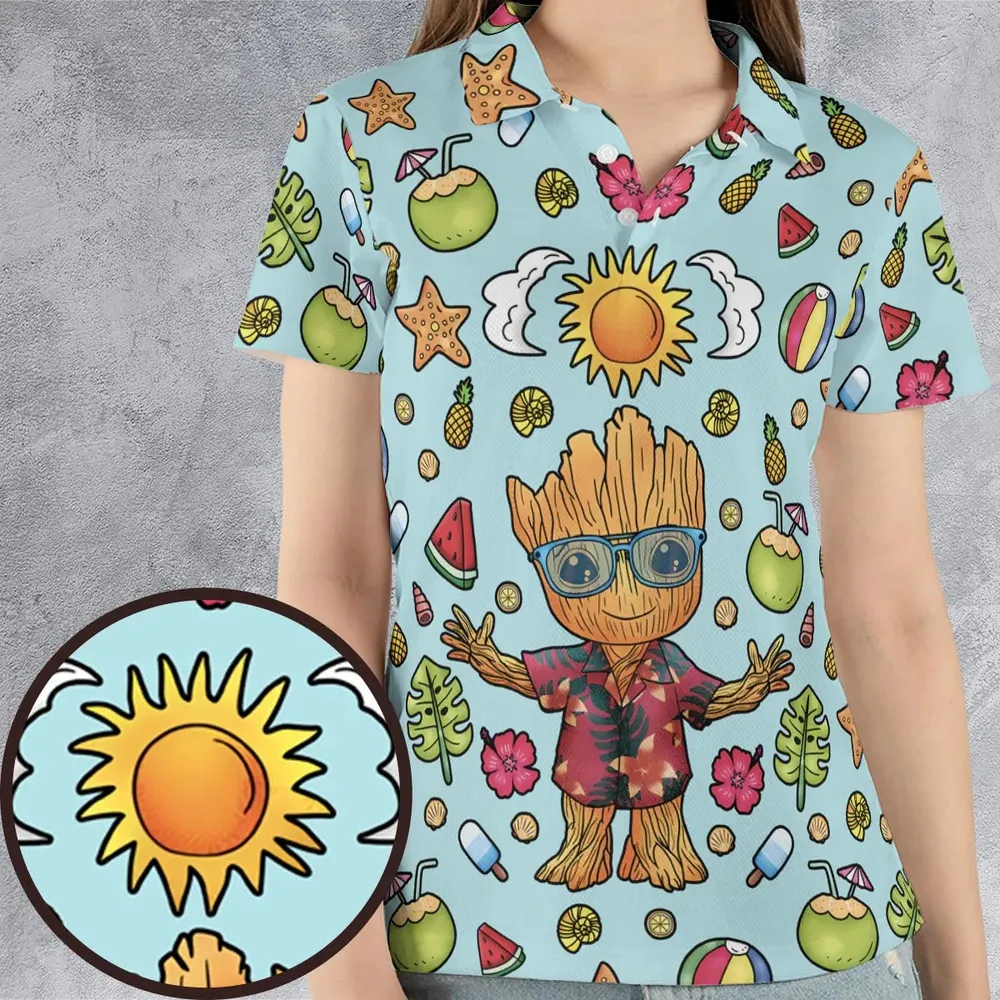Summer Galaxy Groot AOP Men/Women Polo Shirt - 4