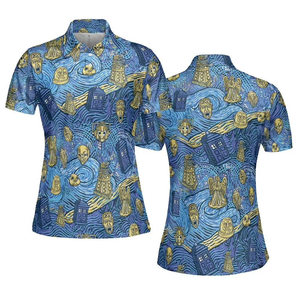 Starry Night Tardis Doctor Who AOP Men/Women Polo Shirt - 5