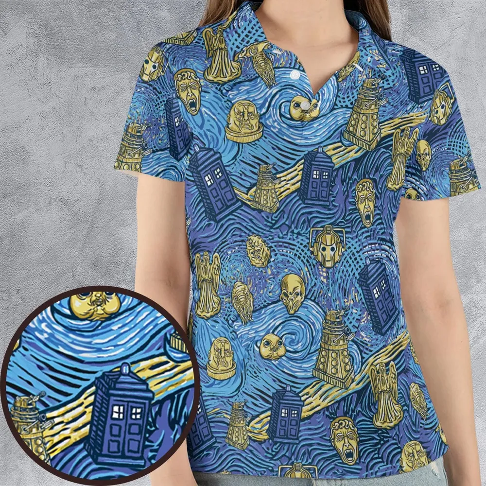 Starry Night Tardis Doctor Who AOP Men/Women Polo Shirt - 4