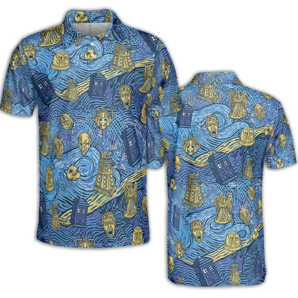 Starry Night Tardis Doctor Who AOP Men/Women Polo Shirt - 2