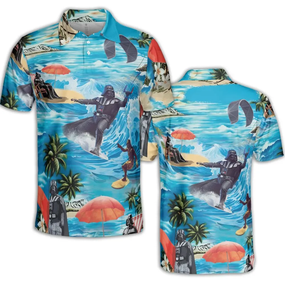 Darth Vader Surfing AOP Men/Women Polo Shirt - 2