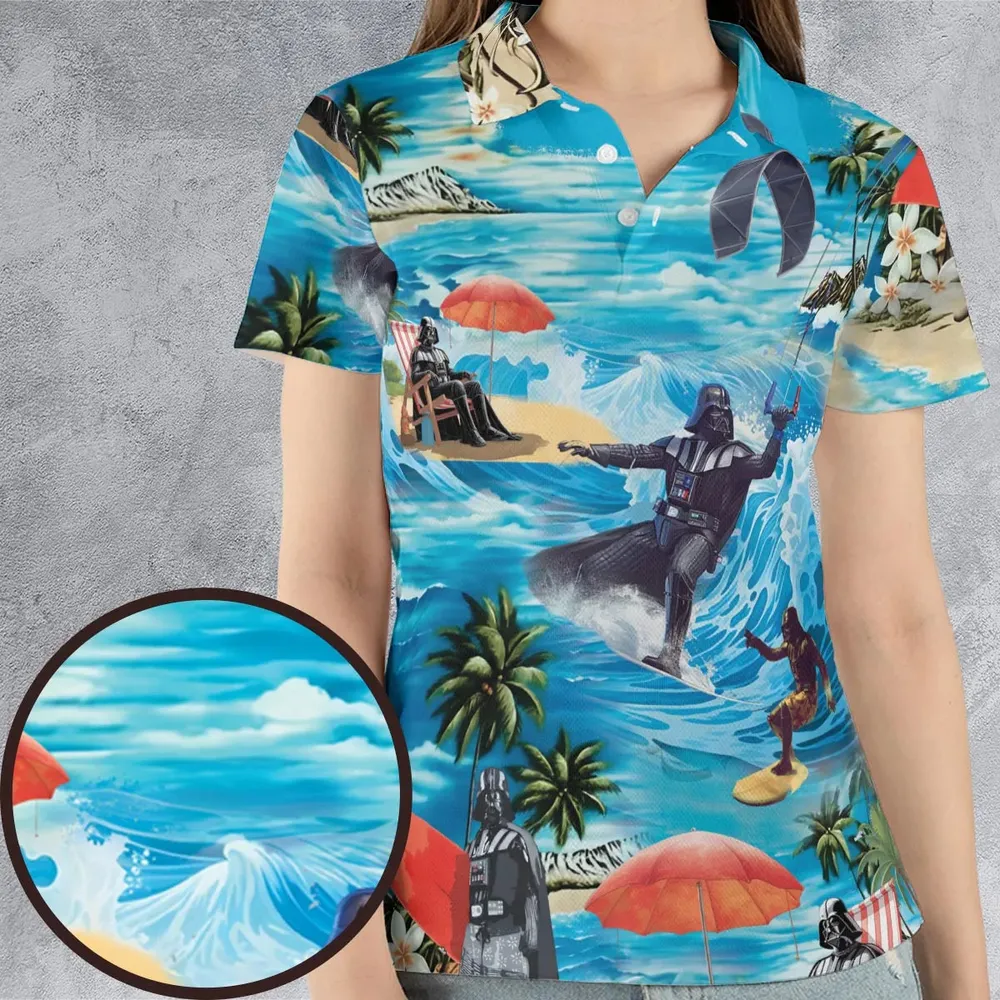 Darth Vader Surfing AOP Men/Women Polo Shirt - 4
