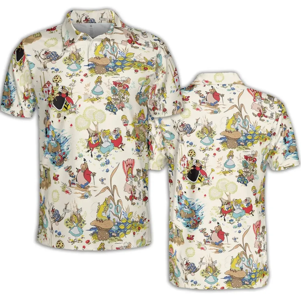 Alice In Wonderland Pattern AOP Men/Women Polo Shirt - 2