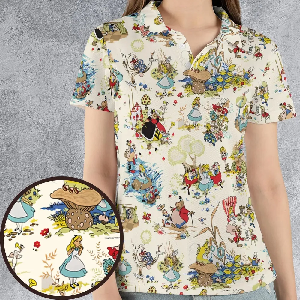 Alice In Wonderland Pattern AOP Men/Women Polo Shirt - 4