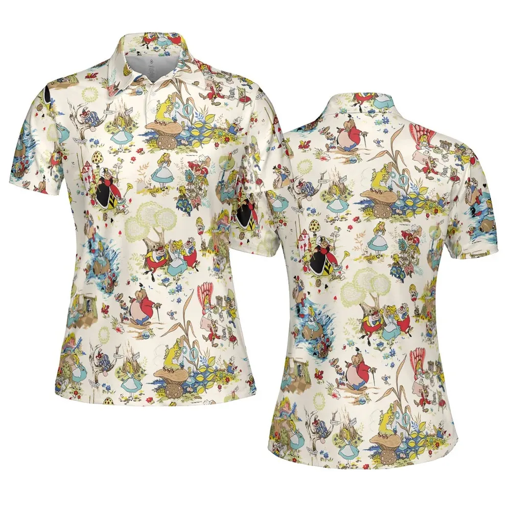 Alice In Wonderland Pattern AOP Men/Women Polo Shirt - 5
