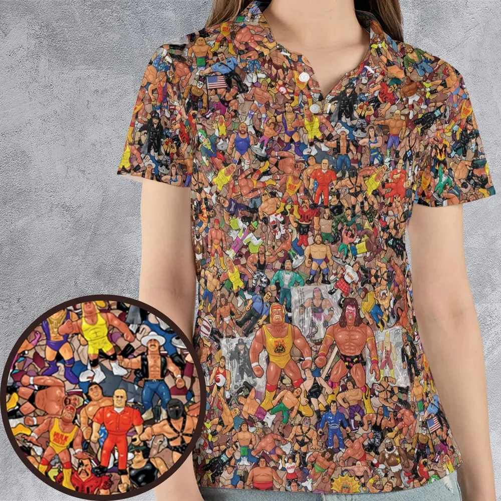 Wrestling Hulk Hogan and Buddies Figures AOP Men/Women Polo Shirt - 4