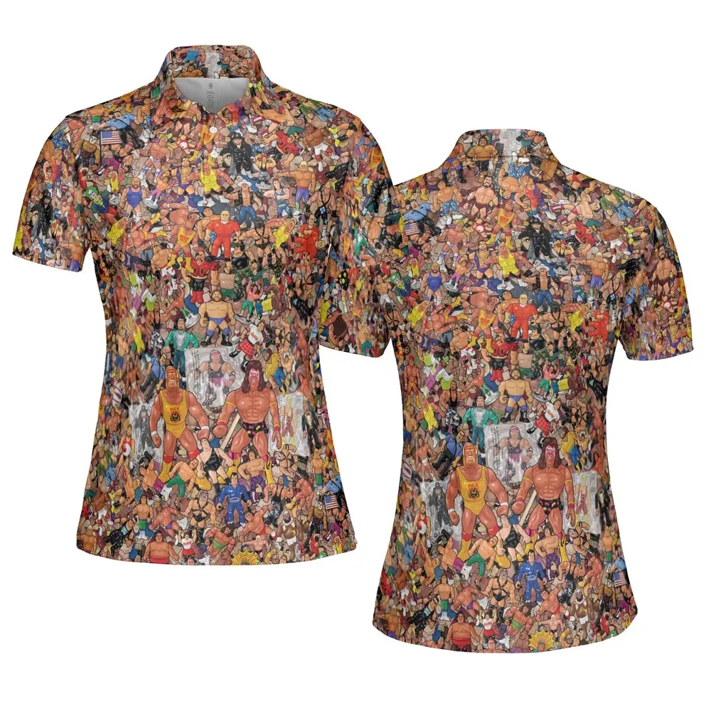 Wrestling Hulk Hogan and Buddies Figures AOP Men/Women Polo Shirt - 5