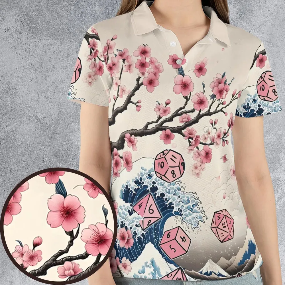 Pink Flower Dice DnD AOP Men/Women Polo Shirt - 4