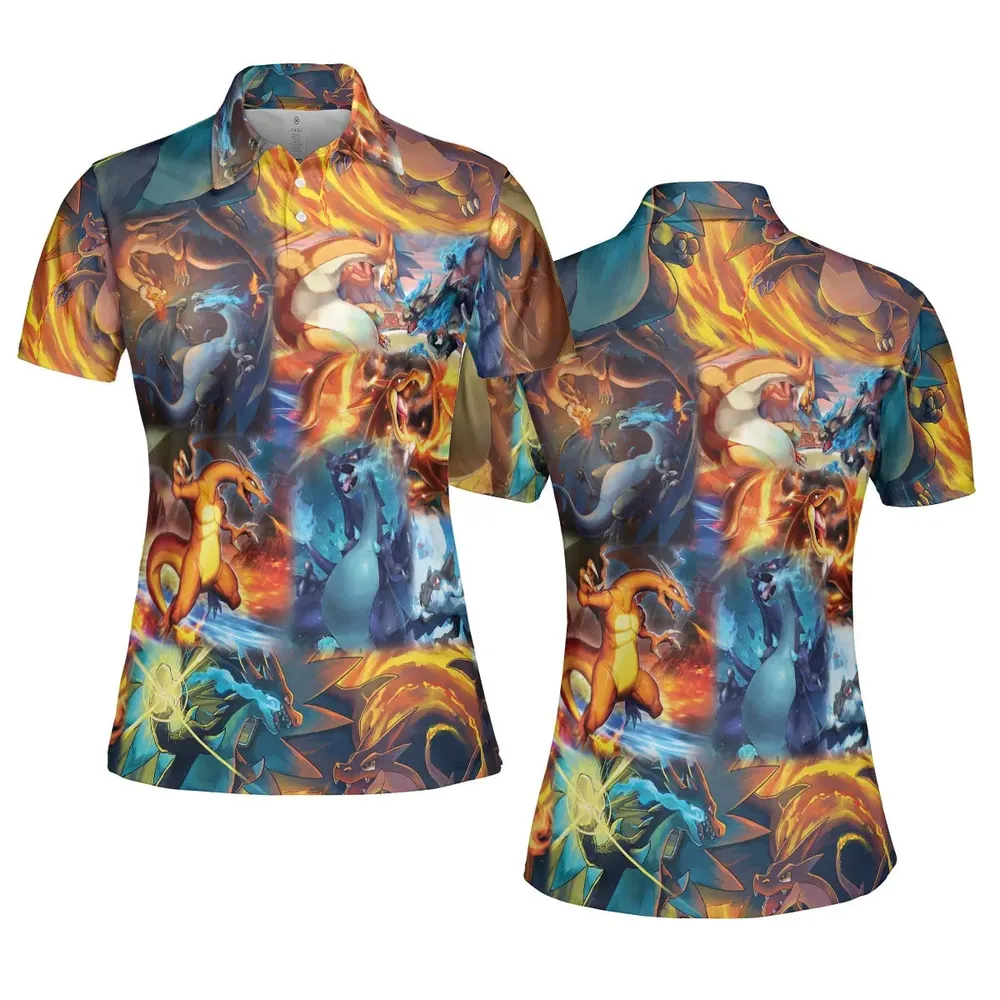 Charizard Ice Fire Dragon Combat AOP Men/Women Polo Shirt - 5