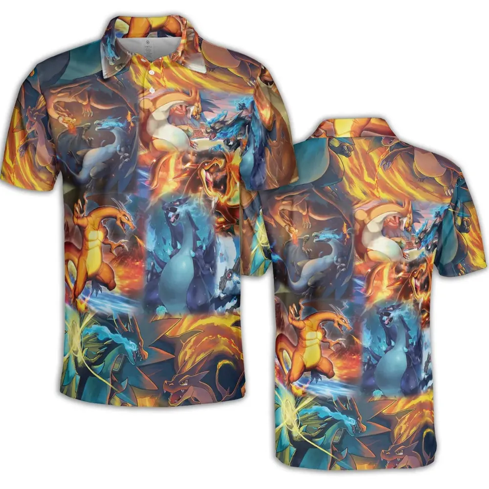 Charizard Ice Fire Dragon Combat AOP Men/Women Polo Shirt - 2