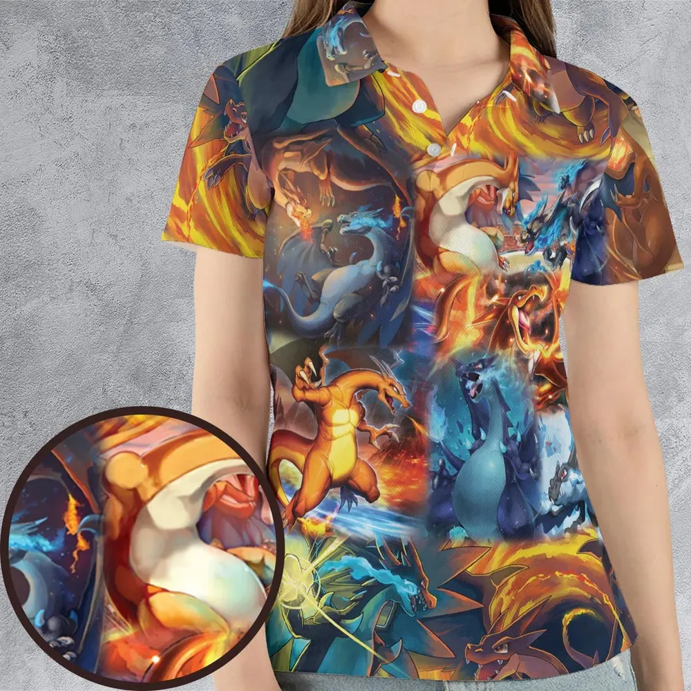 Charizard Ice Fire Dragon Combat AOP Men/Women Polo Shirt - 4